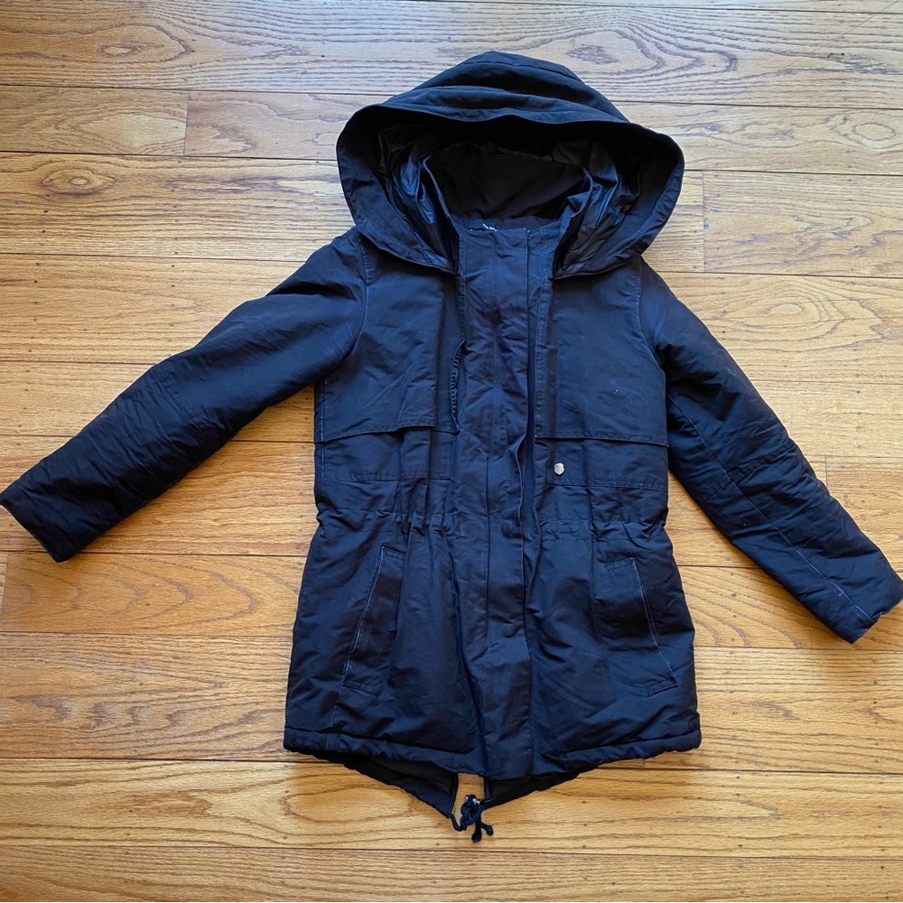 The Kooples Zip Up Hooded Jacket Black womens Small
